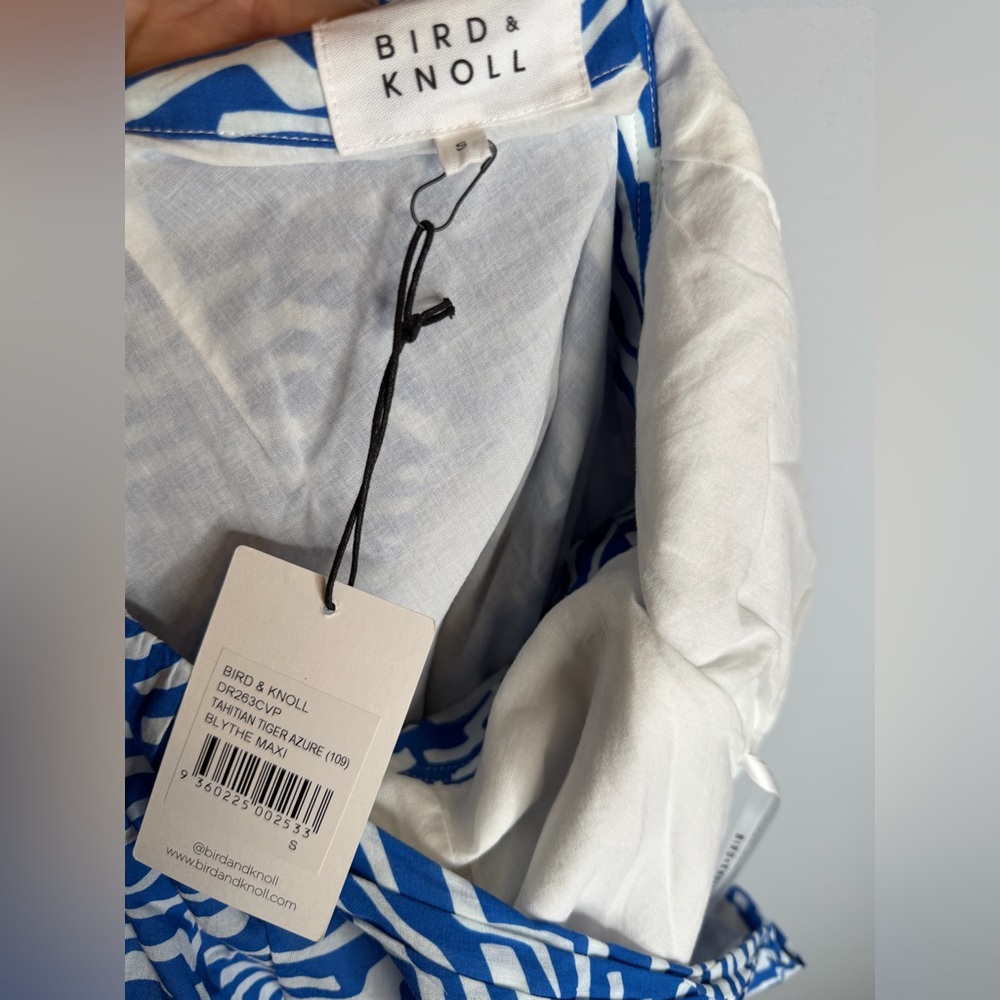 Bird And Knoll Blythe Maxi Dress Tahitian Tiger Azure Blue White New With Tags S — image 6 of 6